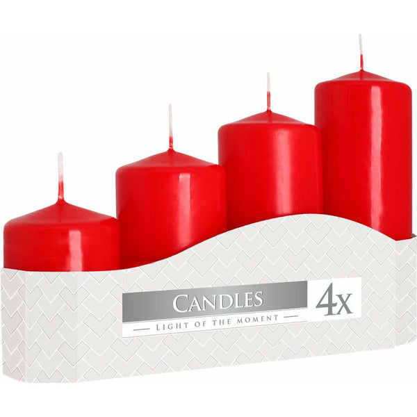 Pillar Candles - Pack of 4 - Red or Ivory - 3 Sizes - Decorative Candle Set 3