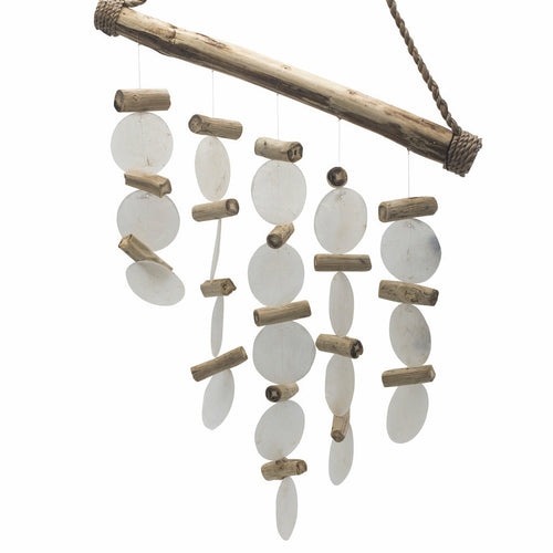Handmade Indonesian Driftwood and Glass Wind Chimes - Blue Green or Natural