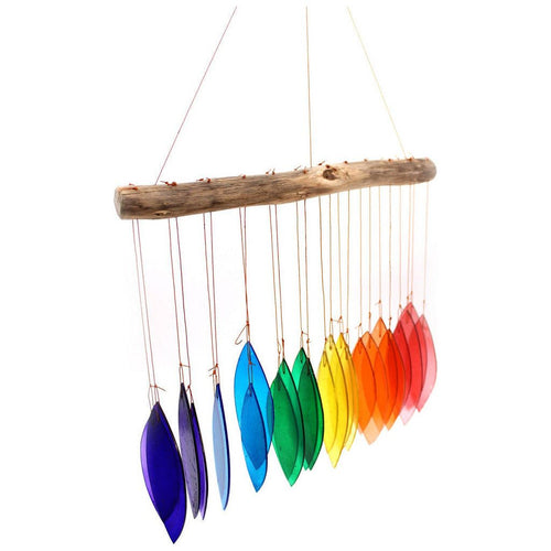 Wind Chime - Handmade in Indonesia with Recycled Rainbow Glass & Driftwood