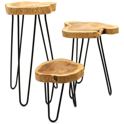 Wooden Plant Stands - Indonesian Table Set - Natural Home Decor - 3 Colours