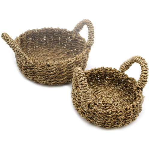 Banana Leaf & Seagrass Baskets Set - Round - Pack of 2 Eco-Friedly Storage