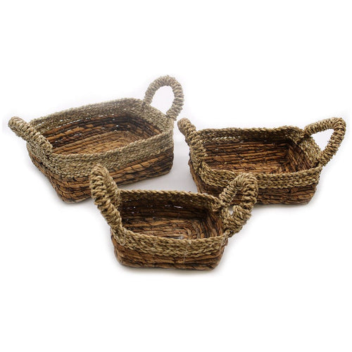 Eco-Friendly Baskets Banana Leaf & Seagrass Square Set of 3 Natural Home Storage