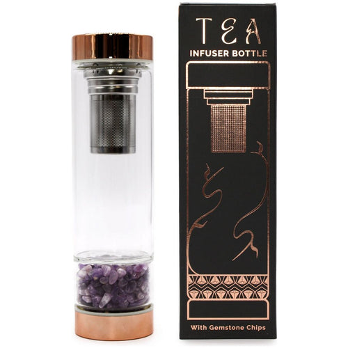 Crystal Glass Tea Infuser Bottle - Glass Water Bottle with Gemstones