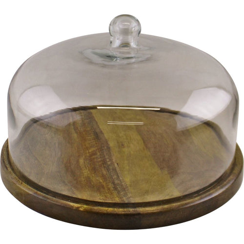 Wooden Cake Stand With Glass Dome - Mango Wood Cake Cover