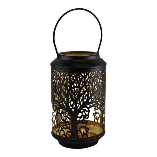 Black Candle Lantern - Tree Of Life Design - Black Tealight Candle Holder