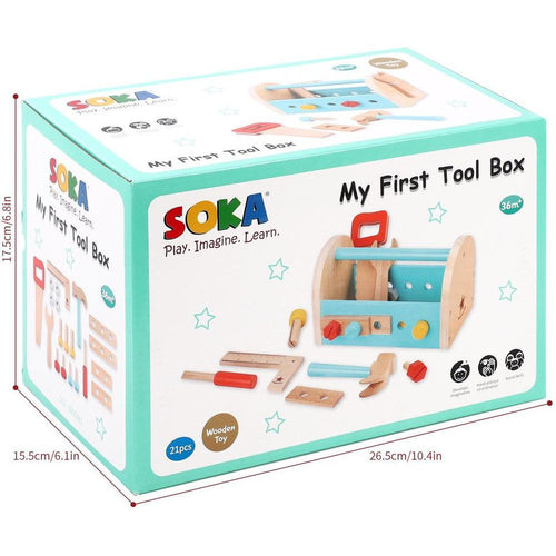 Wooden Toy Tool Set - My First Toolbox Carpenter Play Set - Pretend Play 3+