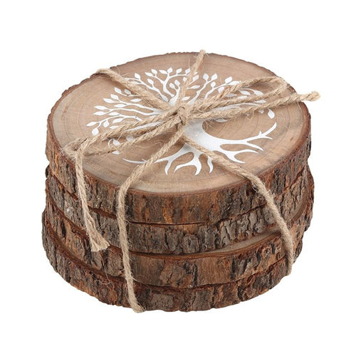 Wooden Coasters - Tree of Life Wood Slice Coaster Set of 4 - Natural