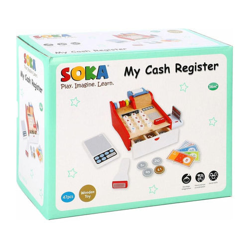 SOKA - Wooden Kids Cash Register - Children’s Shop Grocery Checkout Till Toy Set