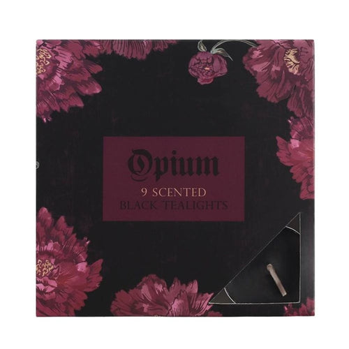 Black Tealights - Pack of 9 Opium Scented Candles - 3 hr Burn