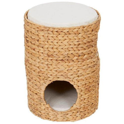 Natural Cat Tower Bed - Wicker Seagrass Scratch Tower Tree & Cat Bed with Cushions