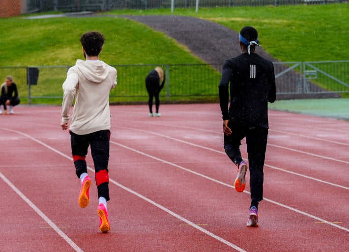 Destiny Ogali warming up for sprint race