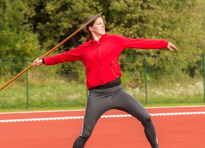 Female javelin thrower in the action