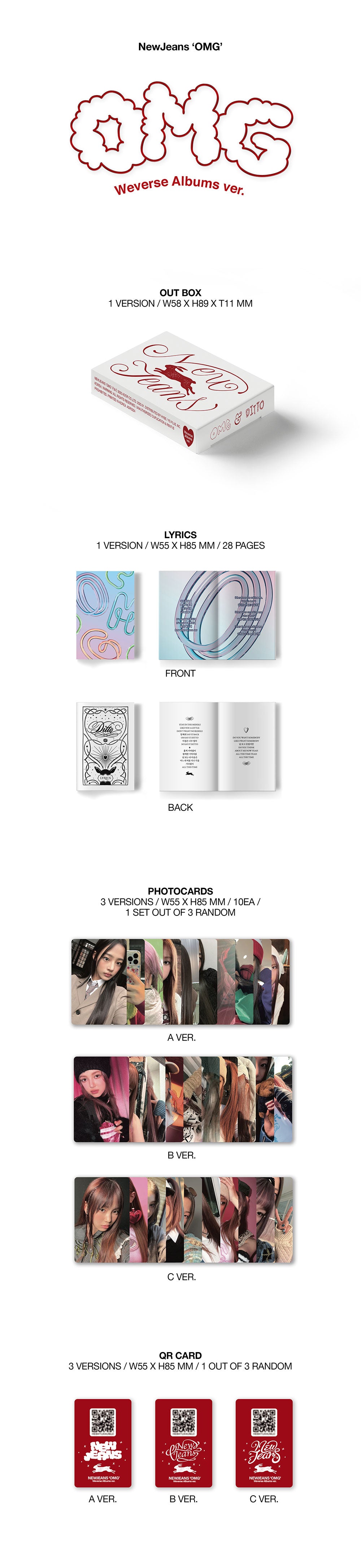 NewJeans - 1st EP [New Jeans] (Weverse Albums) Out Box + Lyrics +  Photocards + QR Card + 3 Extra Photocards