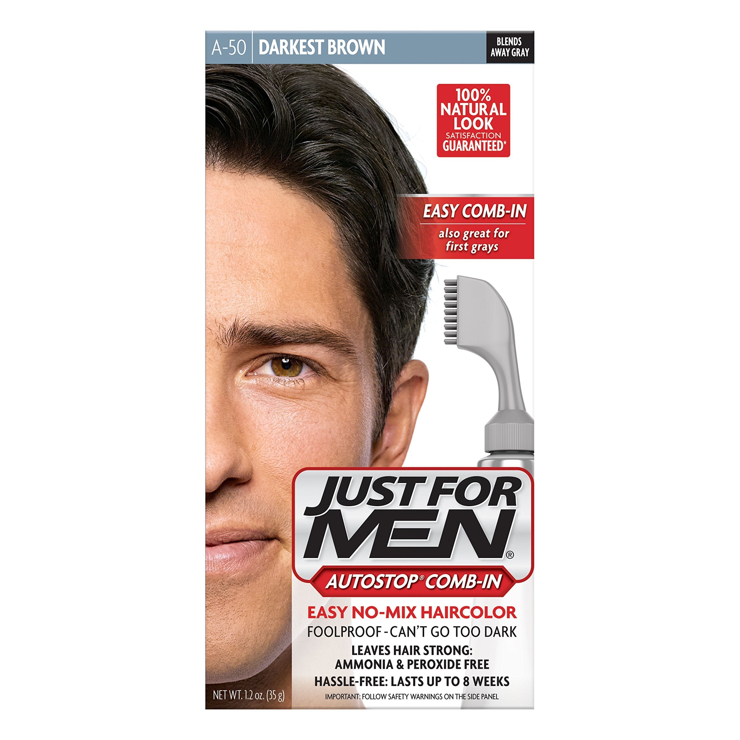 4th Ave Market: Just For Men Auto Stop Hair Color Darkest Brown Hair Color for Men, 1 Application