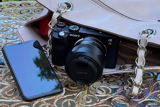 Sony a7c inside a purse