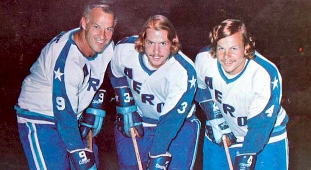 Gordie Howe and his sons with the Houston Aeros of the WHA