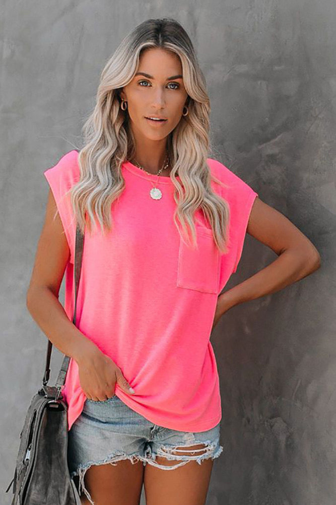 Summer Staple Pocket Tee - Hot Pink