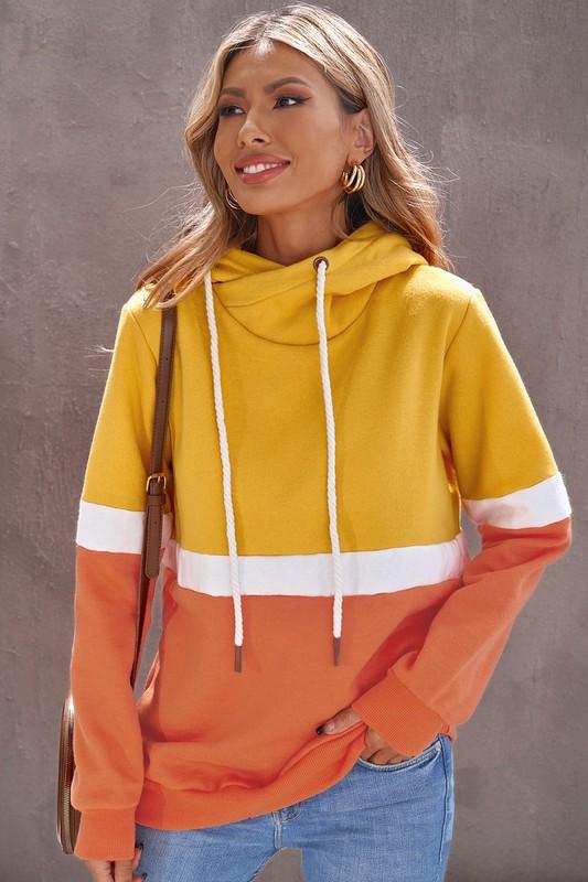 Thick and Cozy Color Block Hoodie - Candy Corn