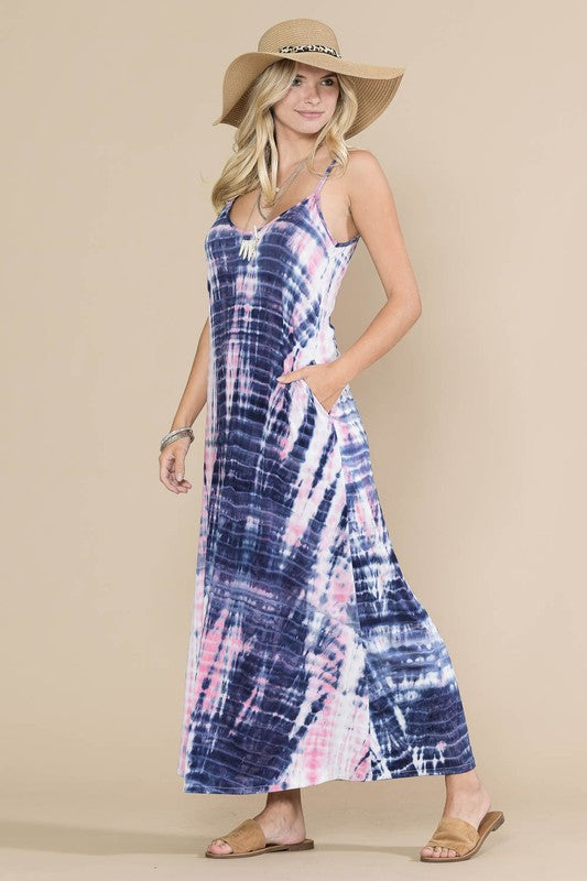 navy tie dye maxi dress