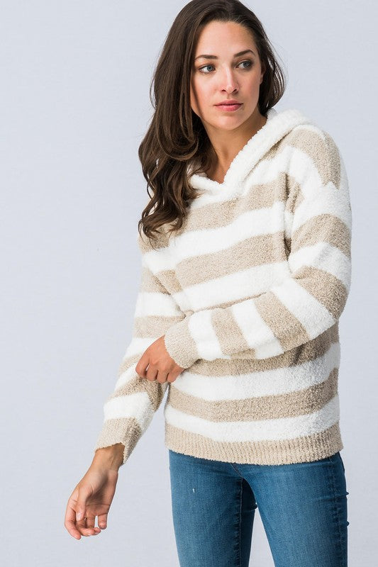 Soft Striped Hoodie - Oatmeal