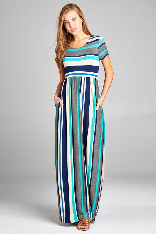 short sleeve striped maxi dress