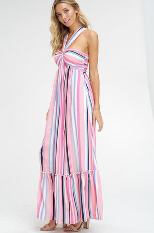 striped halter maxi dress