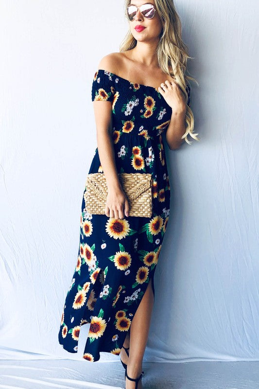 navy sunflower dress