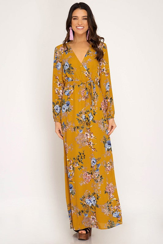 mustard maxi dress with sleeves