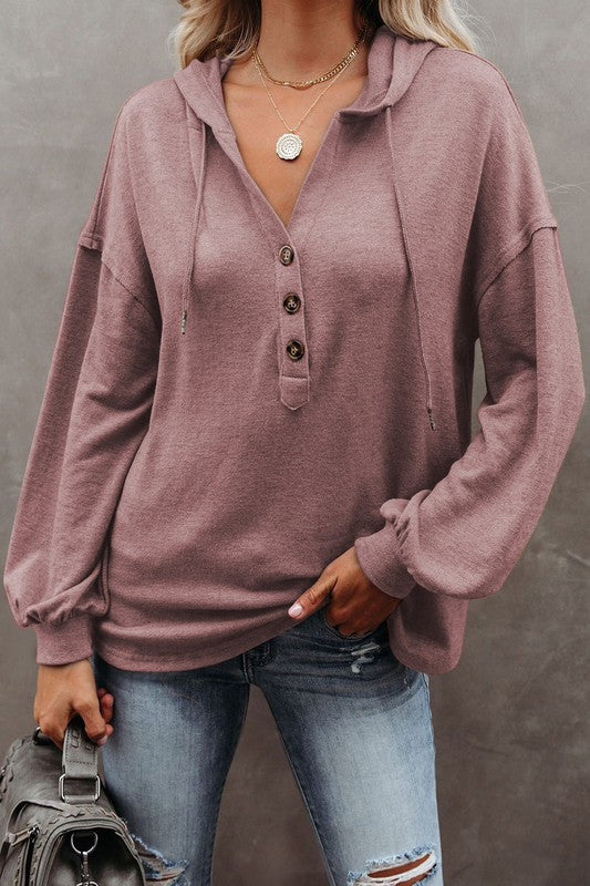 Weekend Henley Hoodie - Mauve