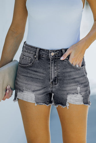 Frayed Black Jean Shorts