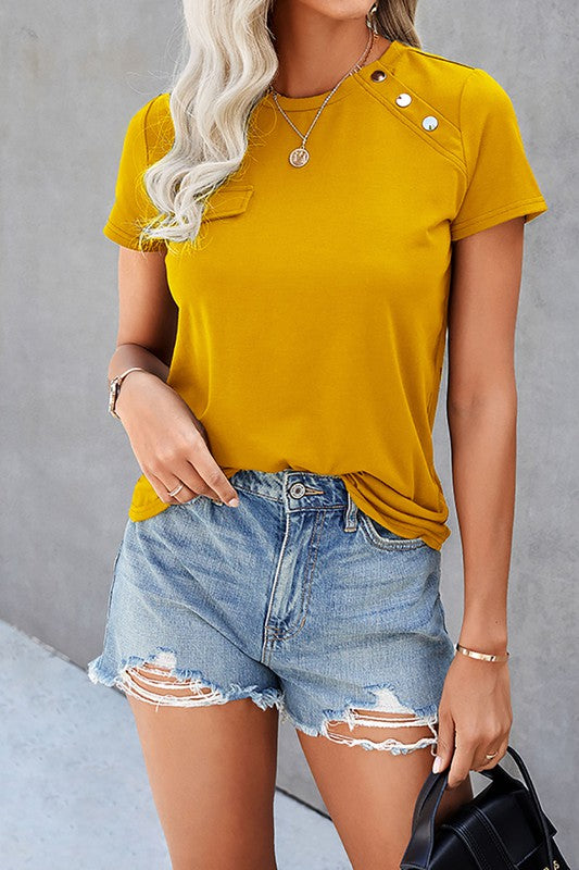 Casual Faux Pocket Tee - Yellow