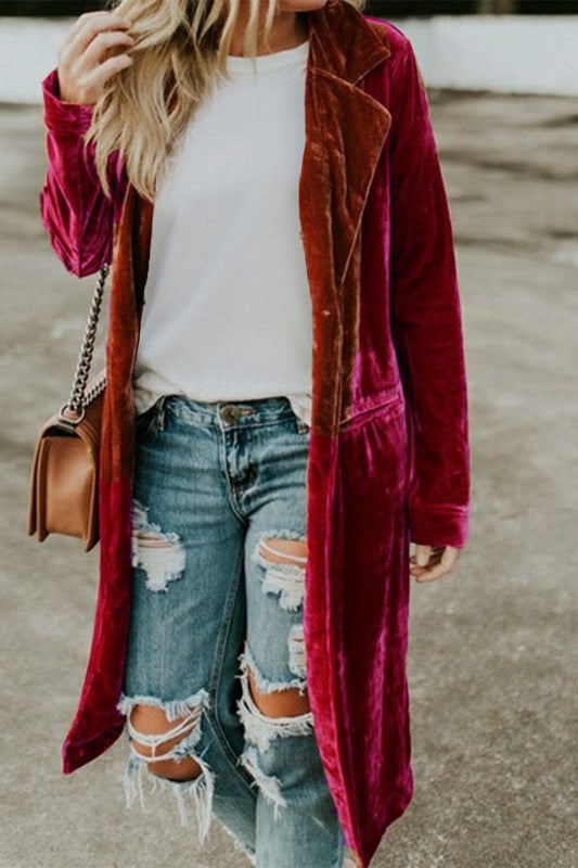 Velour Long Jacket - Red