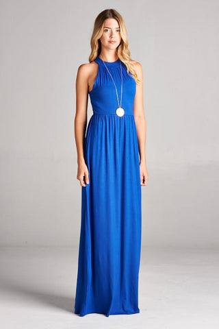 Solid Racerback Elegant Maxi Dress - Royal | Blue Chic Boutique