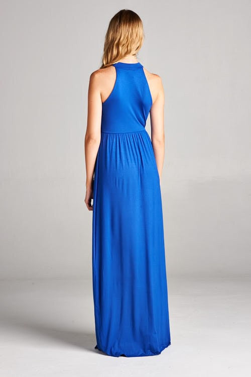 Solid Racerback Elegant Maxi Dress - Royal | Blue Chic Boutique