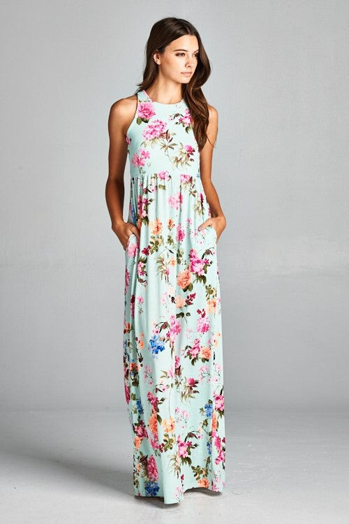 Garden Party Maxi Dress Mint Blue Chic Boutique