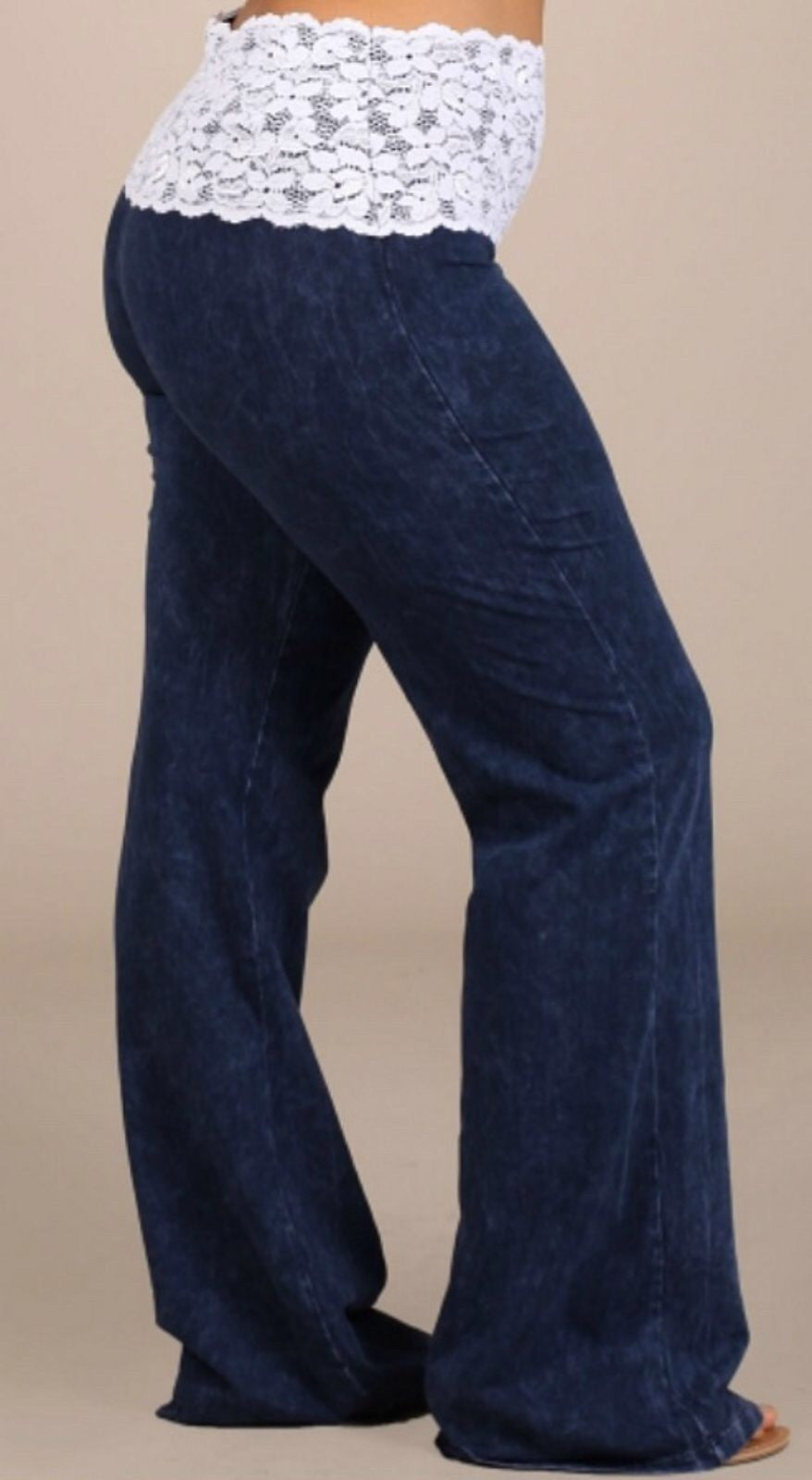 Elastic Waist Pants with Lace - Plus | Blue Chic Boutique