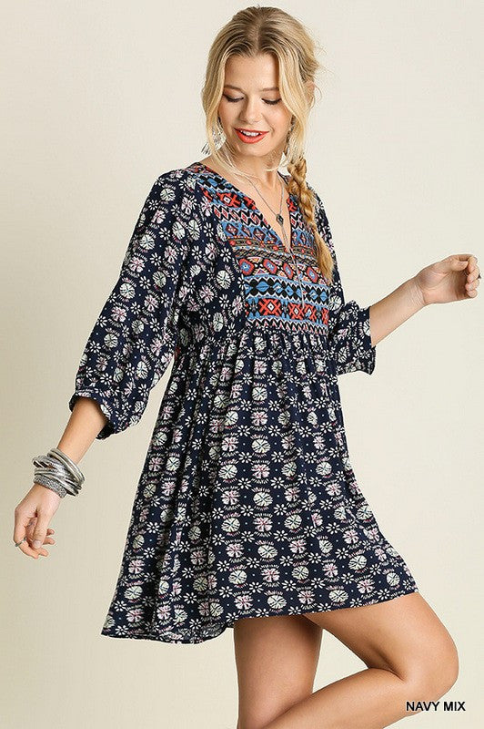 Boho Baby Doll Dress - Navy from bluechicboutique.com