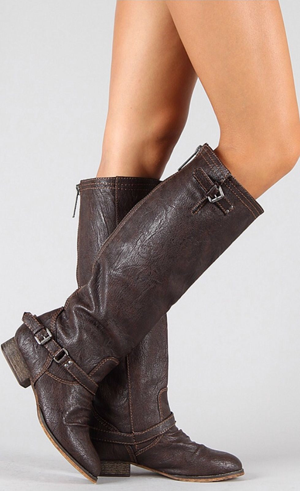 Double Buckle Boots - Brown