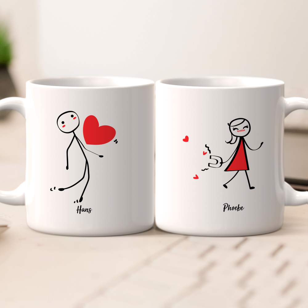 Saint Valentin Set Mugs Prénom Personnalisé Pour Couple Attirer Votre Cœur Mug Personnalisé 