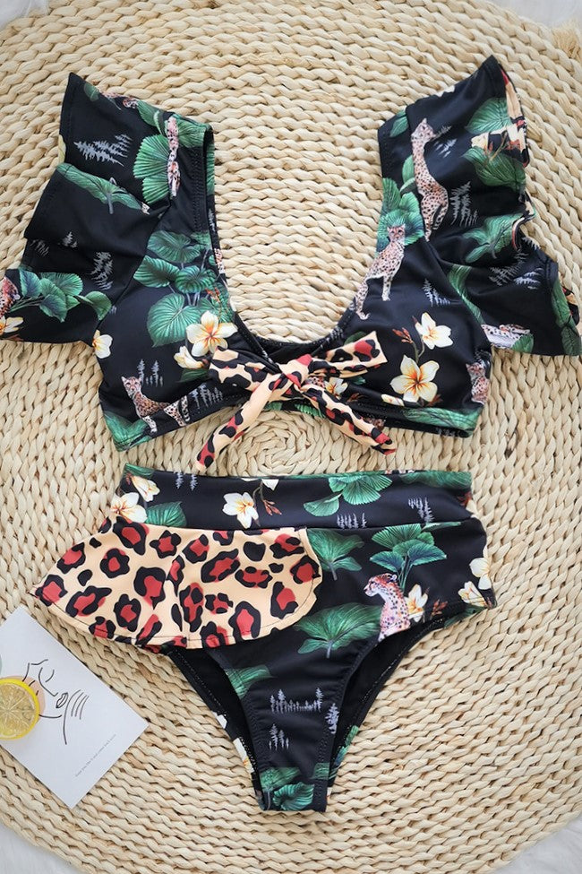 Dark Leopard Tie Front Bikini Set – Glowy Gal