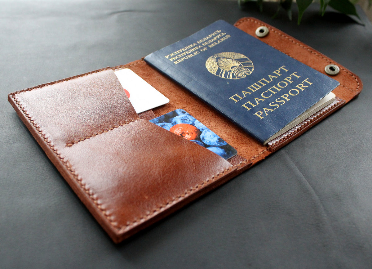 Handmade passport wallet holder Cognac Brown – Anger Refuge
