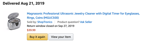 MAGNASONIC Ultrasonic Jewelry Cleaner from Amazon (click to shop) 