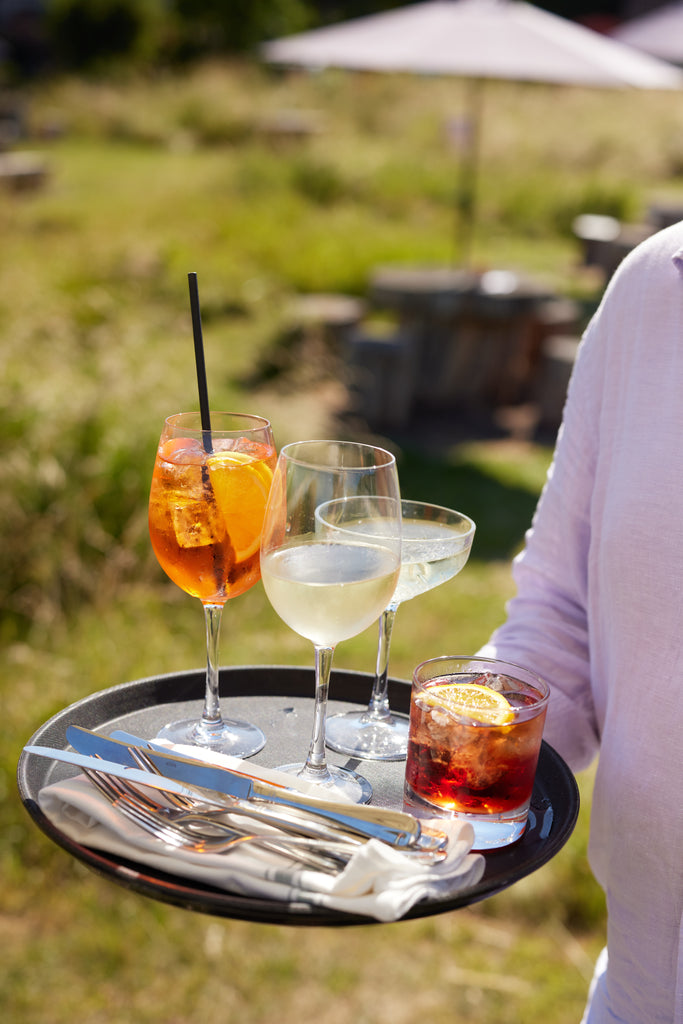 Tray of drinks in beer garden