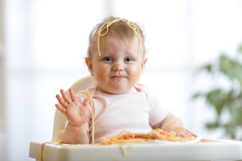 The bökee and bökee bowl help make self-feeding more successful and less messy.