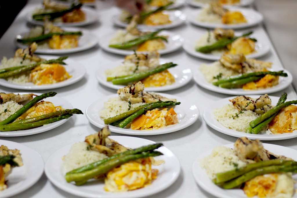 roasted airline chicken, rice, butternut squash au gratin, and asparagus