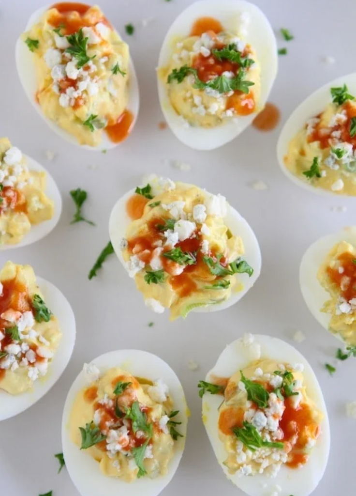 Three Tasty Appetizers to Make for Your Super Bowl Watch Party. buffalo and blue cheese devilled eggs