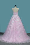 Quinceanera Dresses A-Line Tulle With Applique Sweep Train