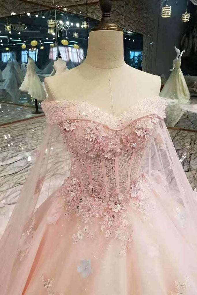 Buy 2019 New Arrival Floral Pink Wedding Dresses Off The Shoulder With ...