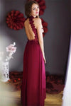 High Neck Open Back With Applique Chiffon A Line Prom