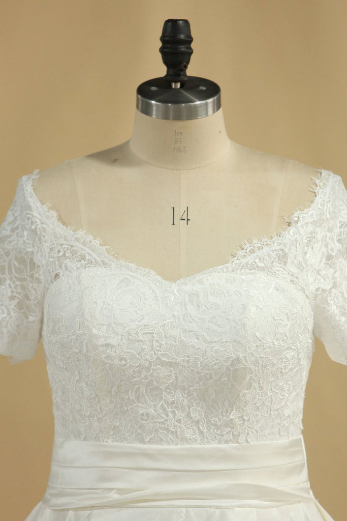 Buy 2019 New Arrival Wedding Dresses V Neck Short Sleeves Satin A ...